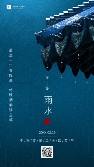 雨水节气简约实景手机海报