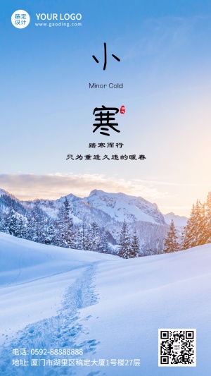 小寒节气祝福冬日飘雪实景手机海报