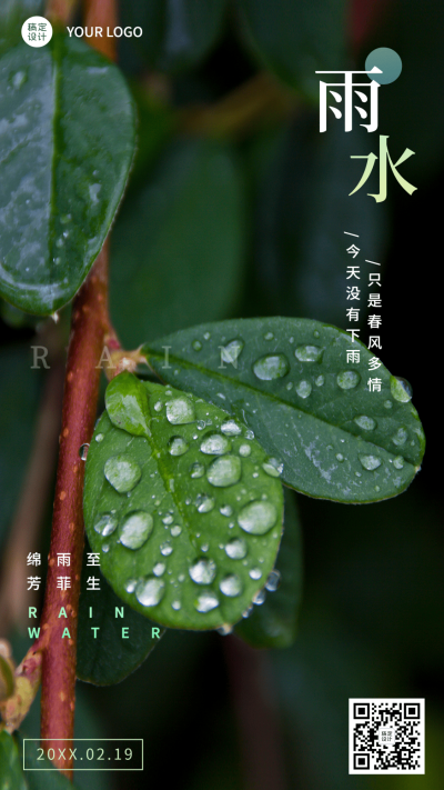 雨水节气清新实景手机海报