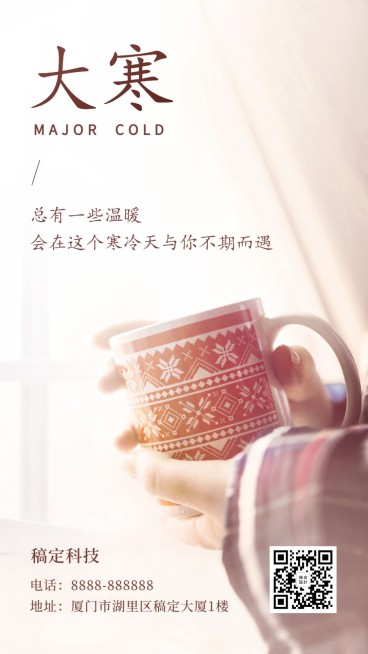 二十四节气大寒文艺清新简约实景手机海报预览效果
