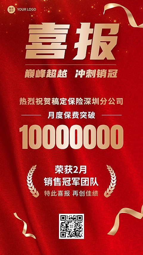 金融保险销售业绩出单表彰喜报贺报手机海报