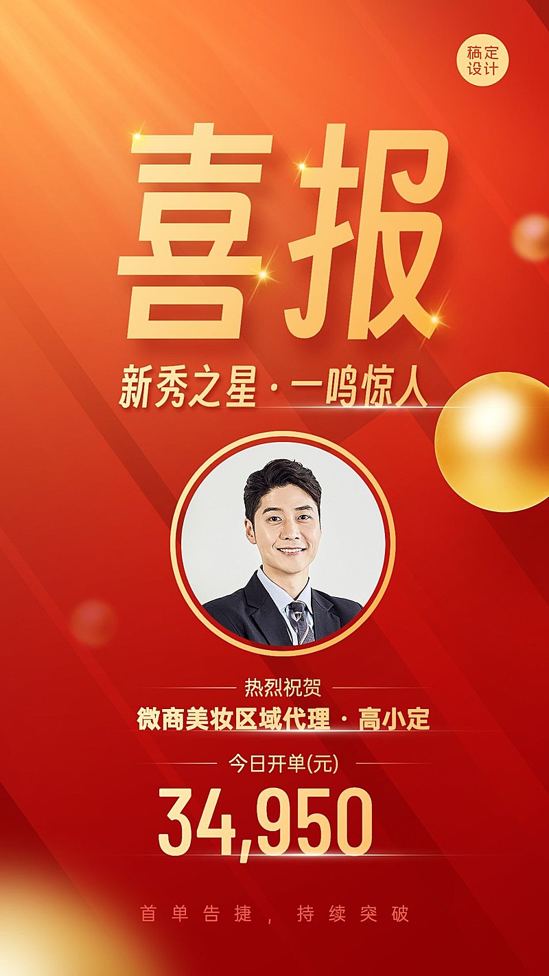 微商区域经销商业绩表彰喜报人物手机海报