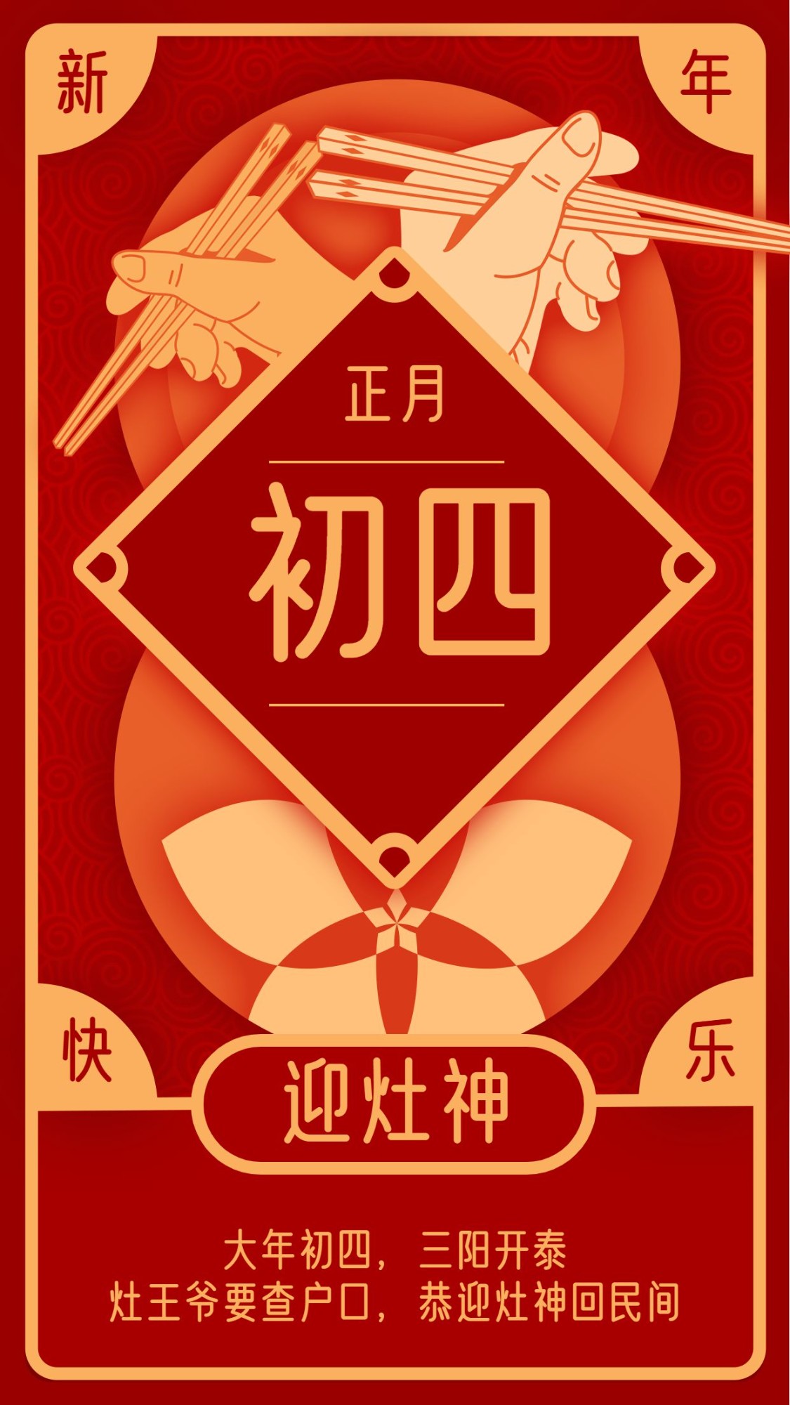 春节习俗套系初四手机海报