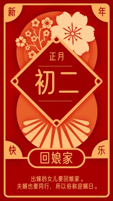 春节习俗套系初二手机海报预览效果