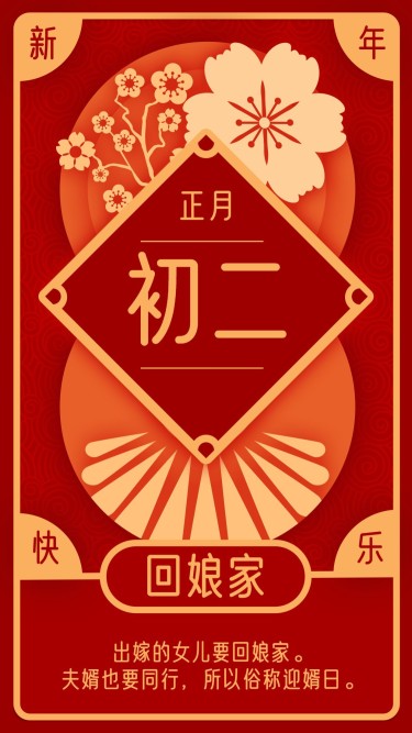 春节习俗套系初二手机海报