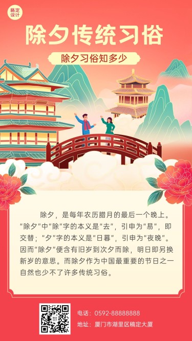 春节除夕节日习俗科普手机海报