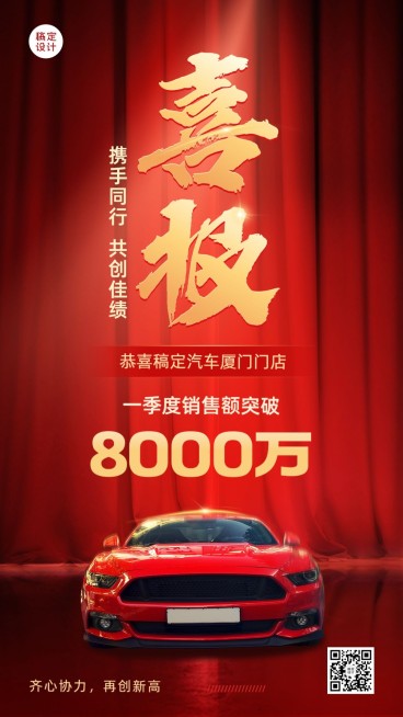 汽车汽配店铺业绩喜报大气合成红金手机海报预览效果