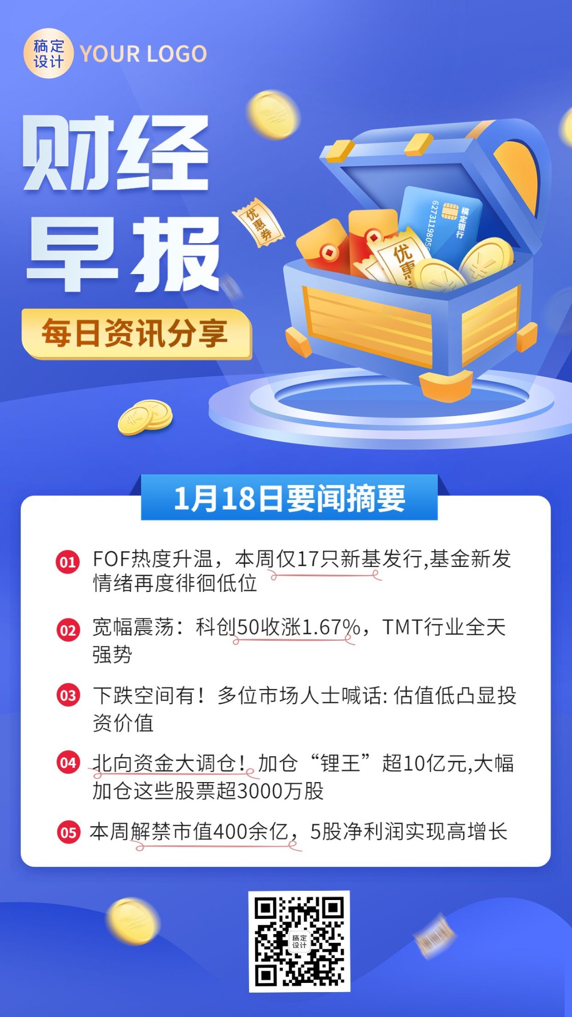 金融财经早报行业资讯科普2.5D手机海报