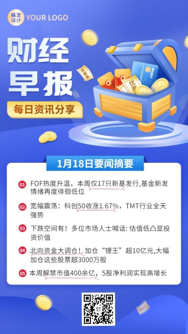 金融财经早报行业资讯科普2.5D手机海报预览效果