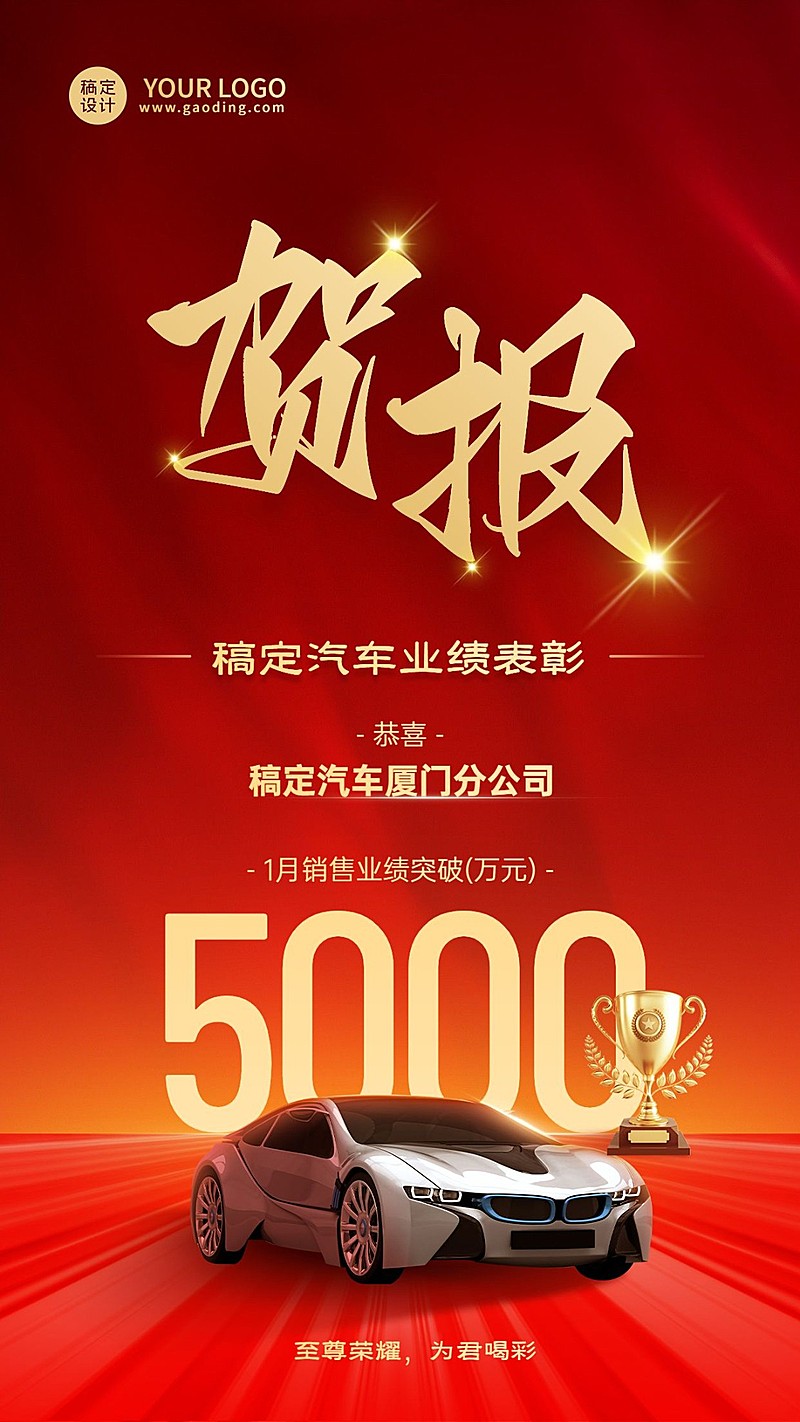 汽车汽配店铺业绩喜报大气合成红金手机海报