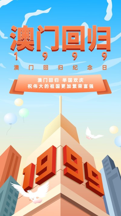 澳门回归纪念日大事件手机海报