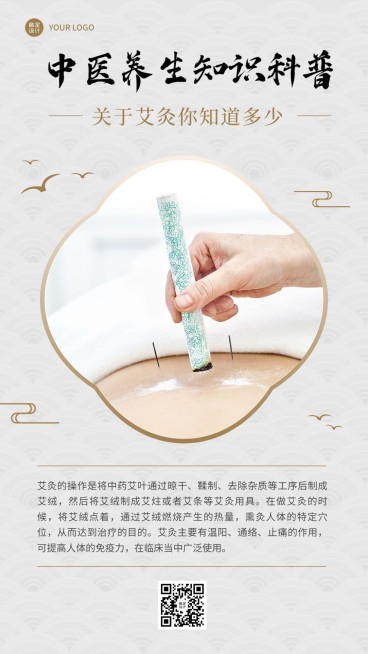 养生保健艾灸知识科普手机海报预览效果