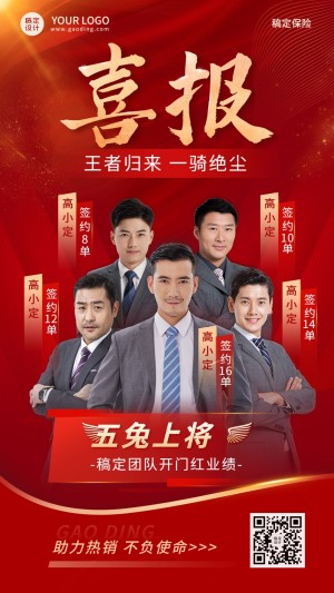 金融保险开门红团队多人表彰喜报喜庆手机海报
