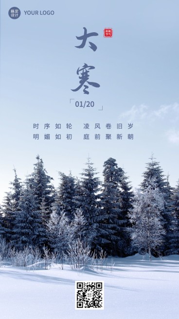 大寒节气祝福实景手机海报预览效果