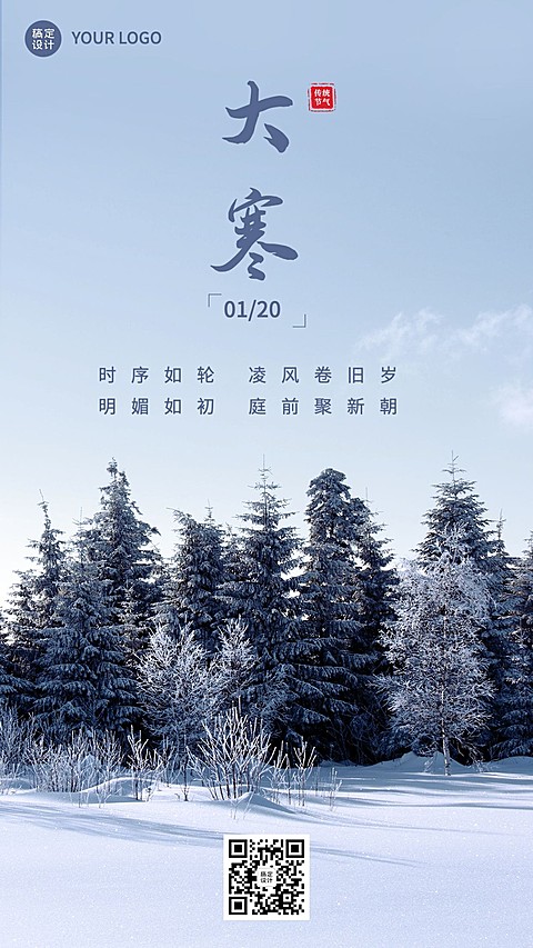大寒节气祝福实景手机海报
