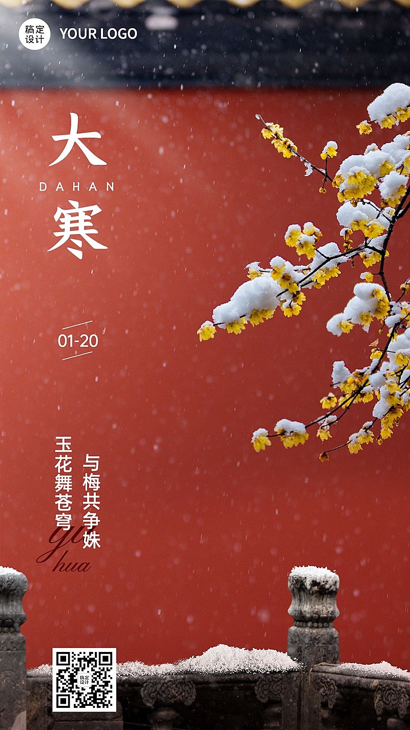 大寒节气祝福实景手机海报