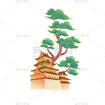 中国风国庆节塔元素贴纸