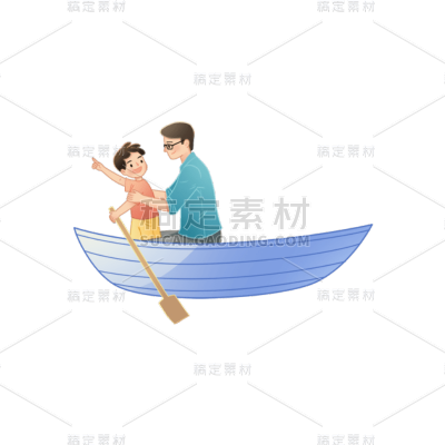 人物划船元素卡通贴纸