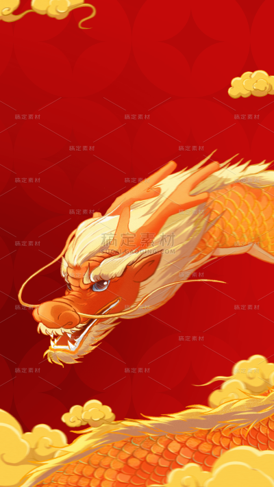 龙年春节新春新年过年除夕中国风中式开门红龙组合背景场景图片素材
