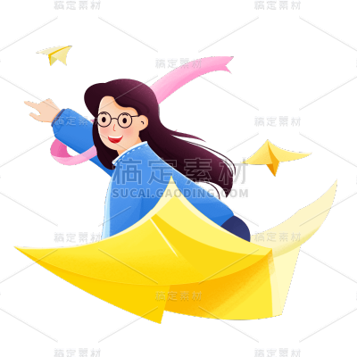 卡通感开学季女性元素贴纸