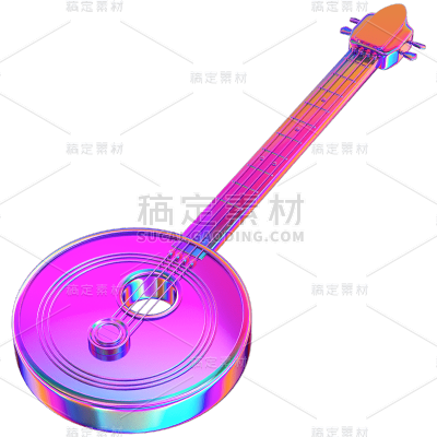 C4D-3D酸性风乐器元素-阮琴