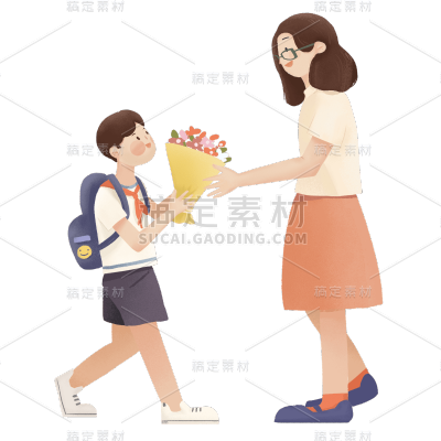卡通感教师节送花元素贴纸