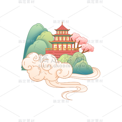 中国风元宵节房子元素贴纸