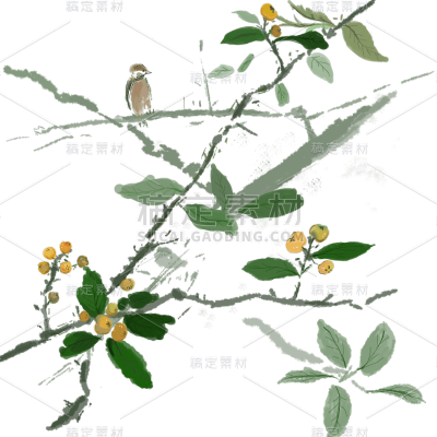 手绘-中国风水墨风植物贴纸-树枝