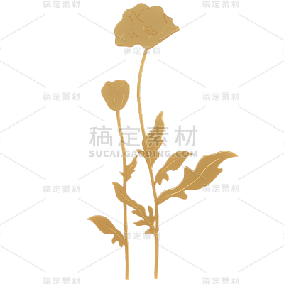 C4D-立体金箔植物元素贴纸10