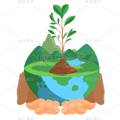 卡通感植树节地球元素贴纸