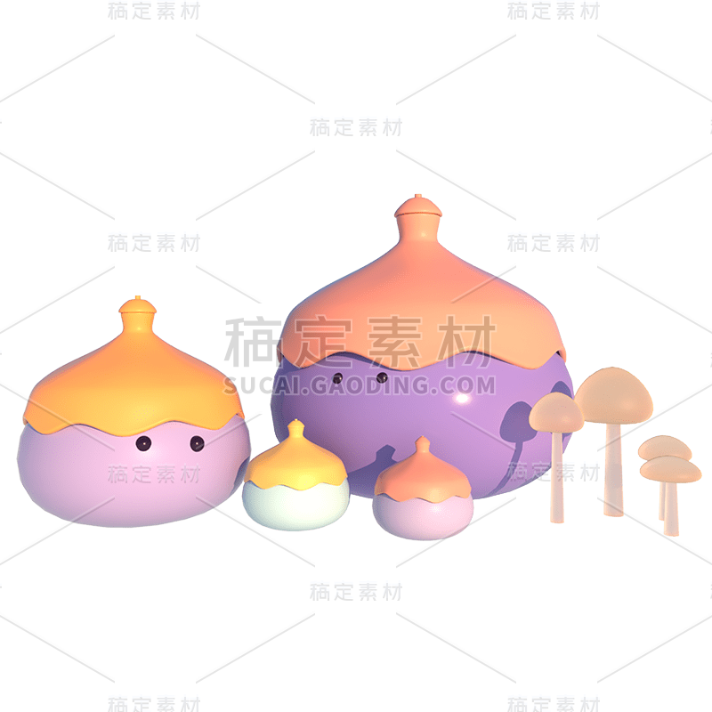 C4D-立体可爱元素-小蘑菇