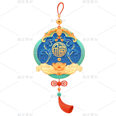 国潮风春节挂饰元素贴纸