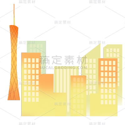 卡通感国庆节高楼元素贴纸