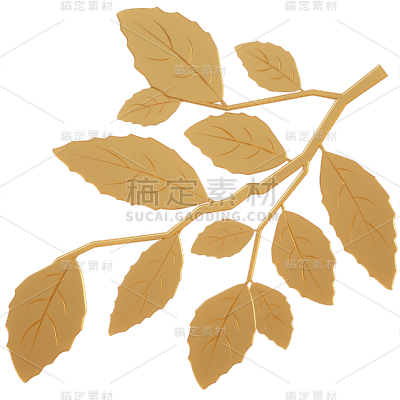 C4D-立体金箔植物元素贴纸1