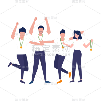 卡通感金融团队人物元素