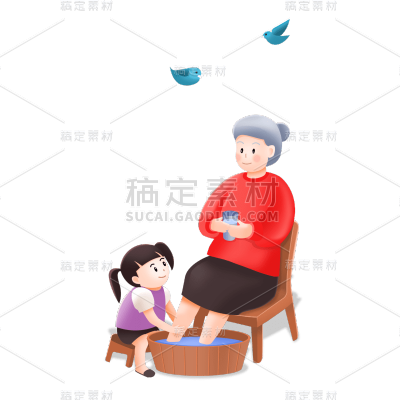 卡通感重阳节女性元素贴纸