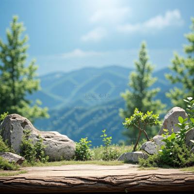 insMind Outdoor Background Product Podium Plinth Rocks Trees Valley