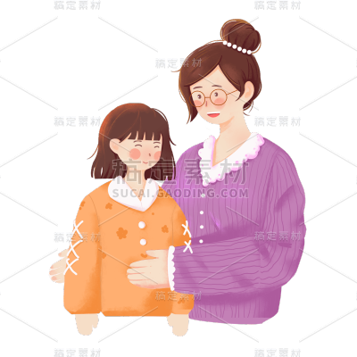 卡通感母亲节母女元素贴纸