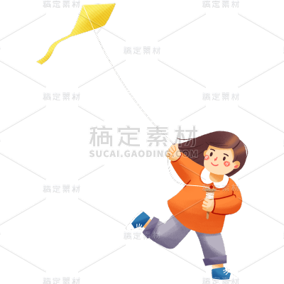 卡通感女孩放风筝元素贴纸