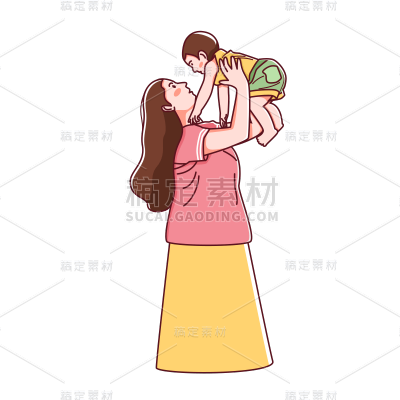 卡通感劳动节母子元素贴纸