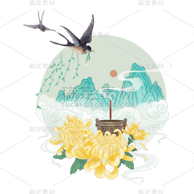中国风清明节山元素贴纸
