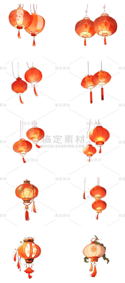 素材组合-中国风红色灯笼贴纸2