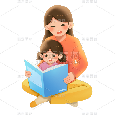 可爱清新母女插画元素贴纸