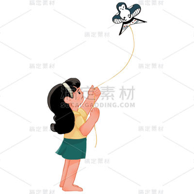 卡通感二十四节气女性放风筝元素贴纸