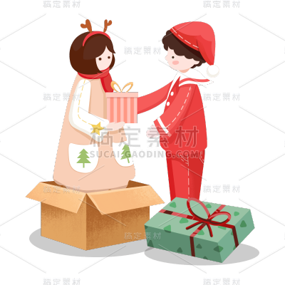 卡通感圣诞节平安夜情侣元素贴纸