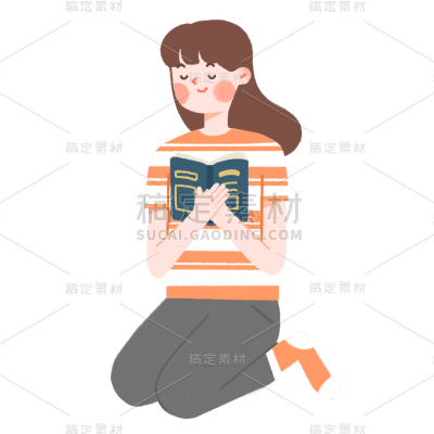 手绘女生阅读贴纸
