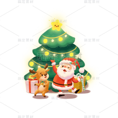 卡通感圣诞节圣诞树元素贴纸