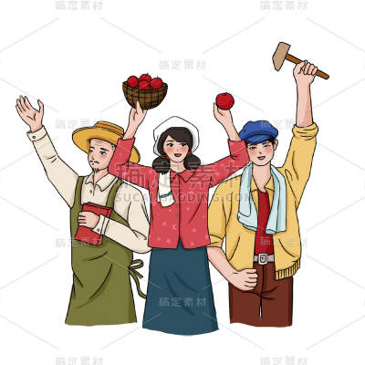 卡通感劳动节人物元素贴纸