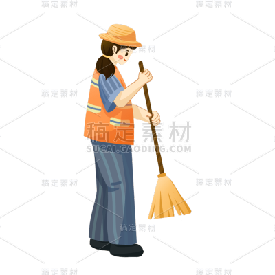 卡通感劳动节环卫工人元素贴纸