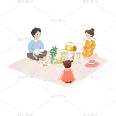 卡通感家庭野餐元素贴纸